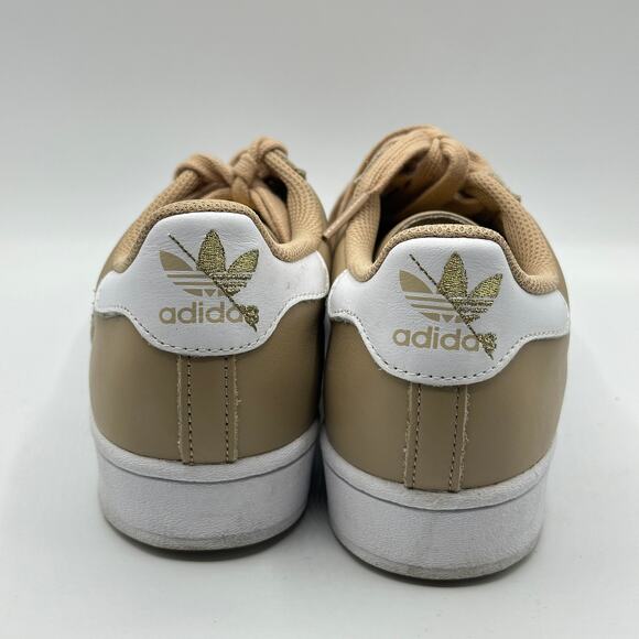 ADIDAS Superstar Sneakers Shell Toes Pale Nude Metallic Gold Cloud White Sz 9 - Picture 5 of 8